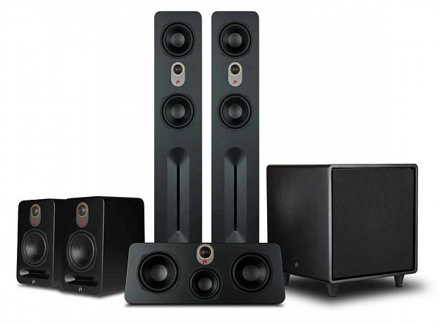 Комплект домашнего кинотеатра Aperion Audio Novus N6T (N6T+N5C+NSS+Bravus II 12D) Black Stealth 5.1